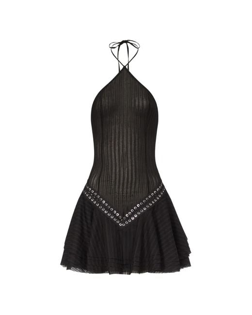 Ludovic de Saint Sernin Black Sascha Halter Eyelet Mini Dress