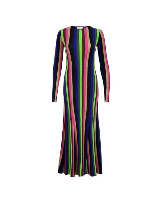 Gabriela Hearst Blue Striped-Pattern Long-Sleeve Dress