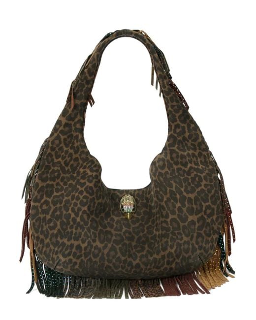 Kurt Geiger Black Leopard-Print Fringe Tote Bag