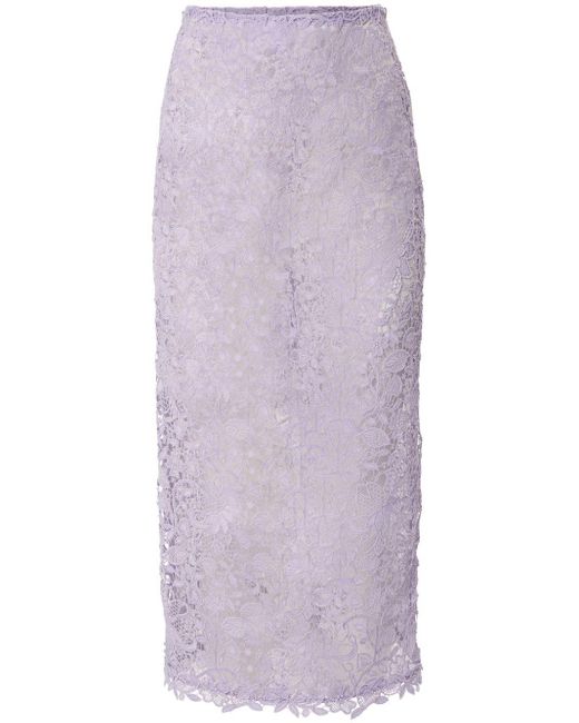Carolina Herrera Purple Floral-lace Midi Skirt