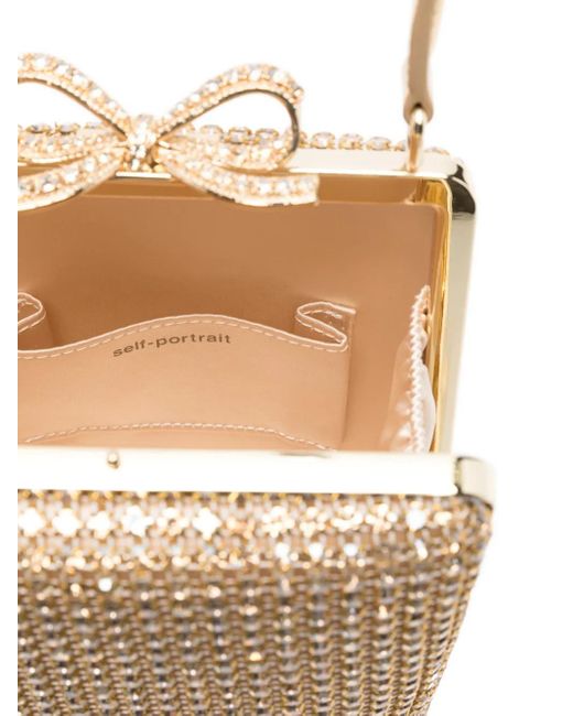 Self-Portrait Natural Crystal-Embellished Bow-Detail Mini Bag