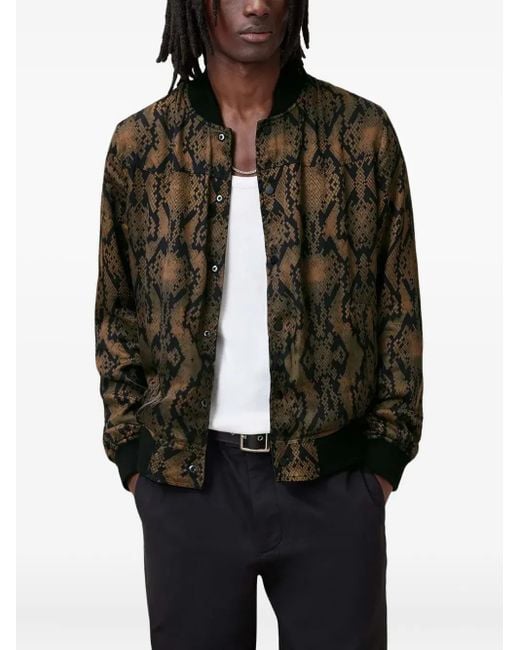 AllSaints Black Ribbed-Collar Reversible Bomber Jacket for men