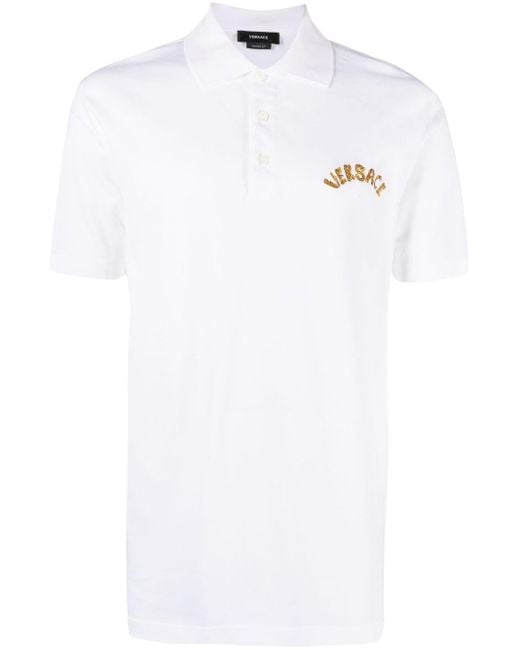 Polo à logo baroque Versace pour homme en coloris White