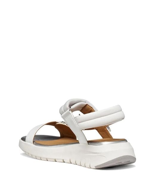 Geox White Touch-Strap Platform Sandals