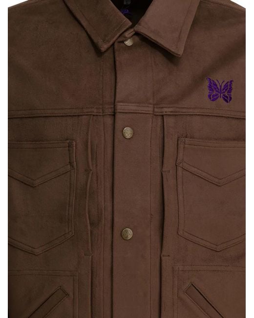 Needles Brown Cropped Structured Jacket With Classic Collar for men