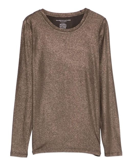 Majestic Filatures Brown Long-Sleeve Round-Neck Top