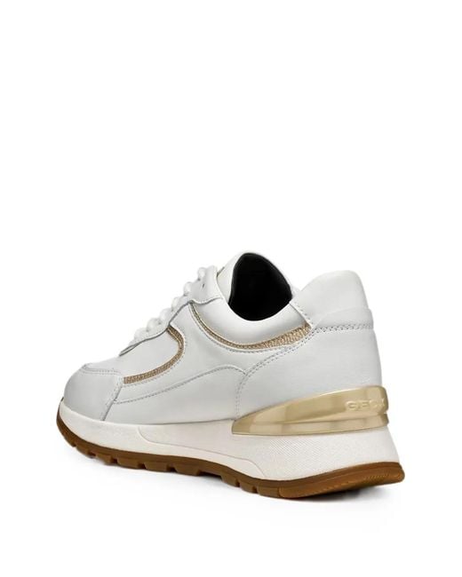 Geox White Desya Abx Metallic-Trim Lace-Up Sneakers