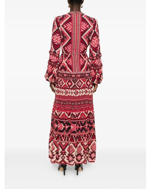 Farm Rio Red Ainika Geometric-Pattern Maxi Dress