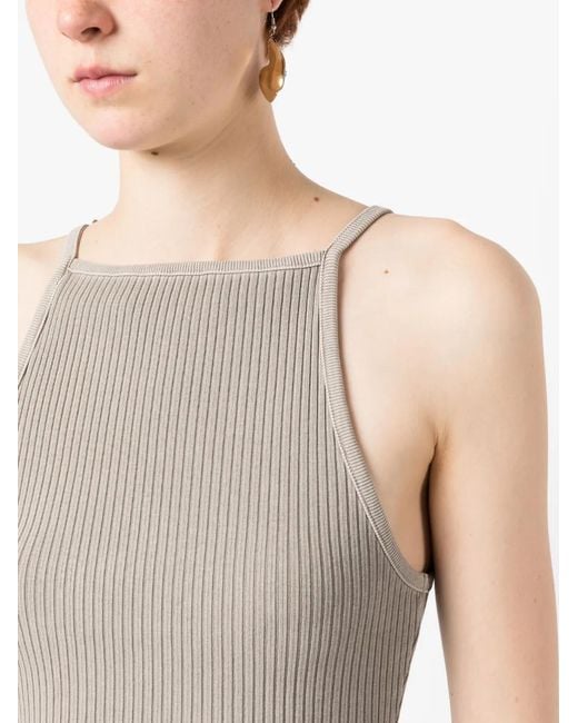 Agolde Gray Square-Neck Ribbed-Knit Top