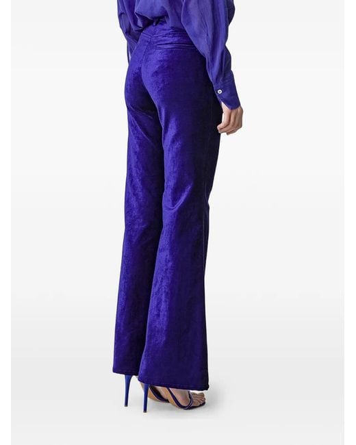 Forte Forte Blue Velvet-Texture Flared Trousers