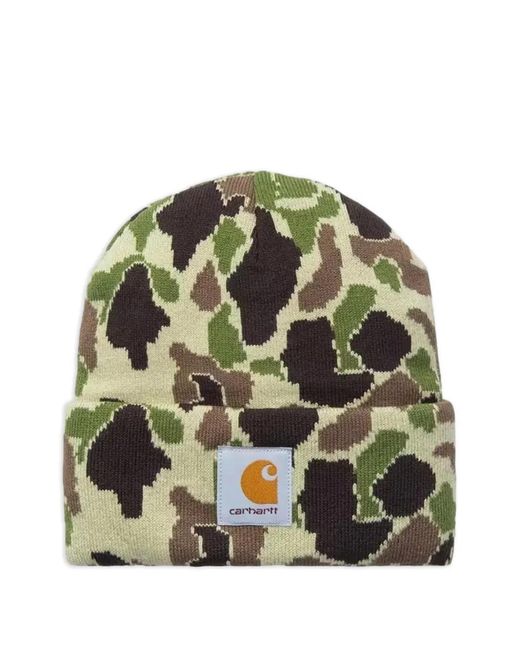 Carhartt Green Camouflage Logo-Patch Beanie Hat for men