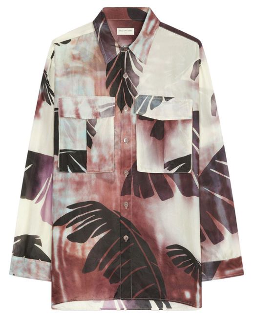 Dries Van Noten Brown Printed Oversized Silk Shirt for men