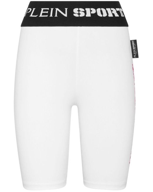 Philipp Plein White Logo-waistband Cycling Shorts