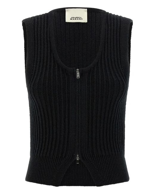 Isabel Marant Black Devima Ribbed Zip Vest