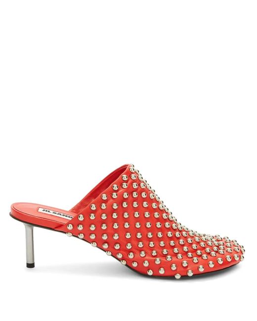 Jil Sander Red Studded Mules