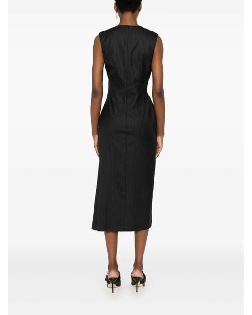 McQueen Black Pinstriped Midi Dress