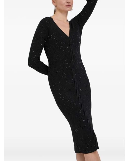 Guess Black Embellished V-neck Midi Dress