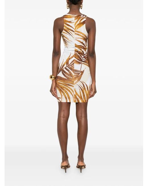 Just Cavalli Metallic Leaf-Print Ruffled Mini Dress