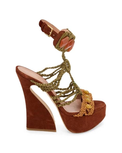 Alberta Ferretti Brown Bead-Embellishment Heeled Sandals