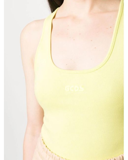 Gcds Yellow Logo-Print Cotton Tank Top