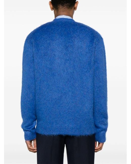 Lemaire Blue V-neck Brushed-knit Cardigan - Men's - Polyamide/viscose/acrylic/elastanemohairwool for men