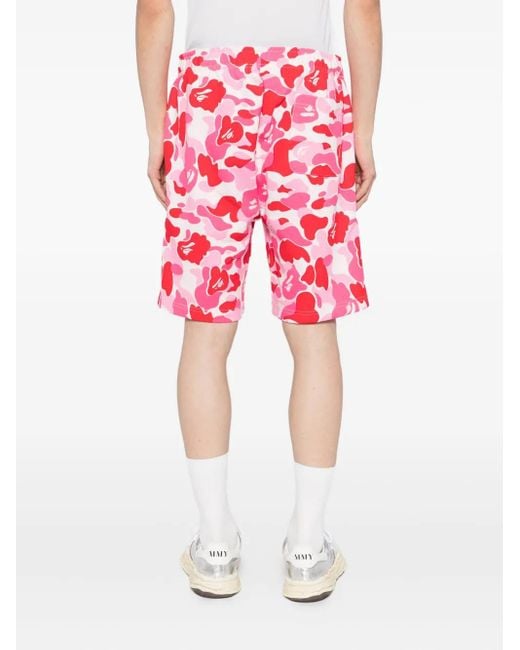 A Bathing Ape Red Graphic-Print Shorts for men