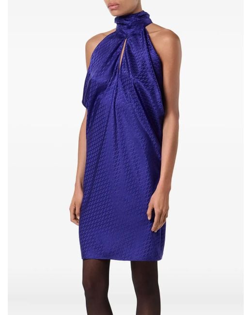 Versace Purple Draped Halterneck Mini Dress