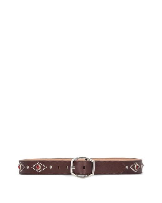 Roberto Cavalli Brown Stone-Embellished Logo Buckle Belt for men