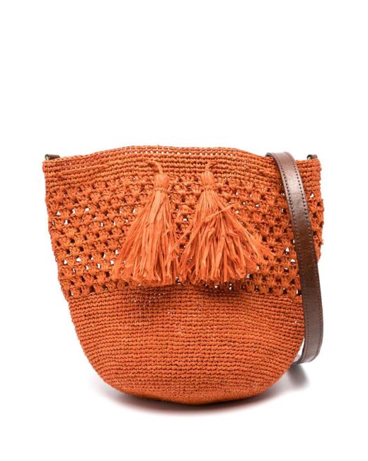 IBELIV Orange Haingo Raffia Bucket Bag