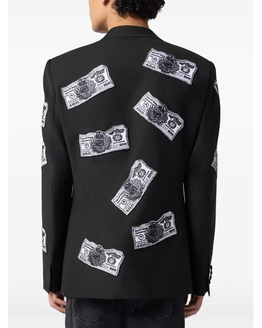 Philipp Plein Black Strass-Embellished Dollars Blazer for men