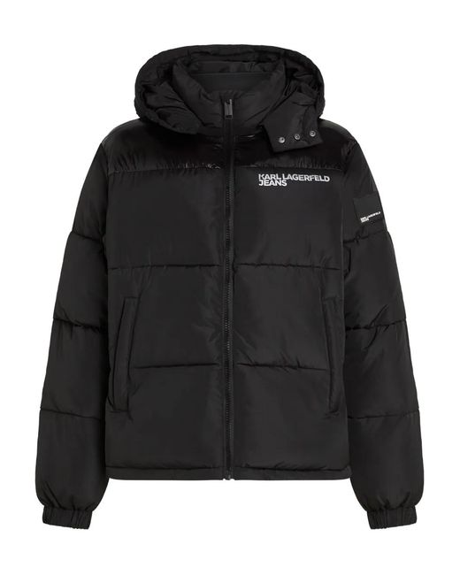 Karl Lagerfeld Black Logo-Print Puffer Jacket for men