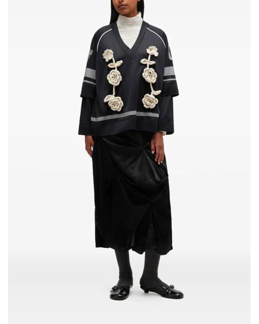 Ganni Blue Crocheted-Flower Jersey Top