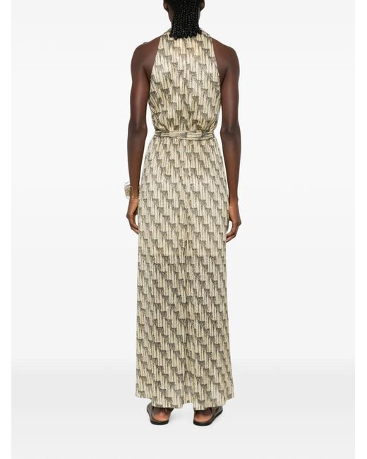 Siyu White Plunging-Neckline Belted Maxi Dress