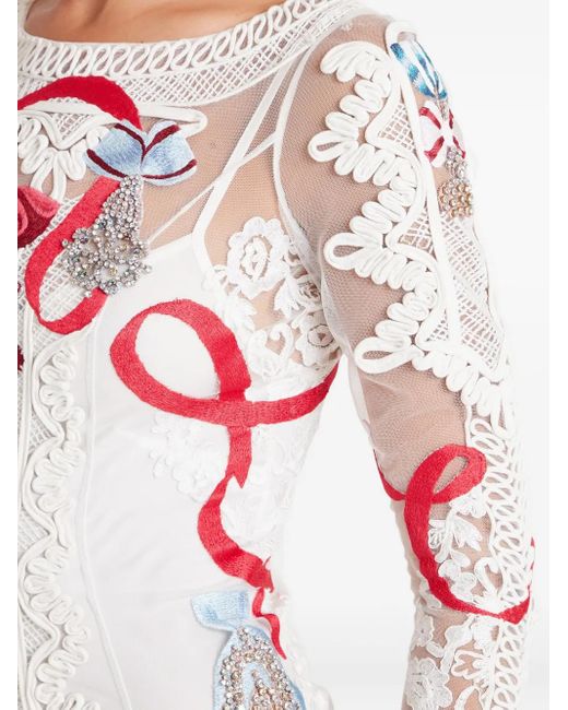 Robe Diamantine À Dentelle Fleurie Temperley London en coloris White