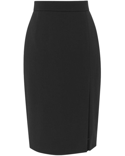 Saint Laurent Black Front-slit Grain De Poudre Pencil Skirt