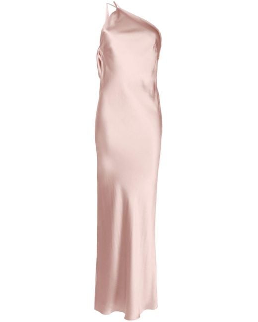 Michelle Mason ワンショルダー シルクイブニングドレス Pink