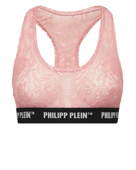 Philipp Plein Pink Logo-band Lace Racerback Bralette