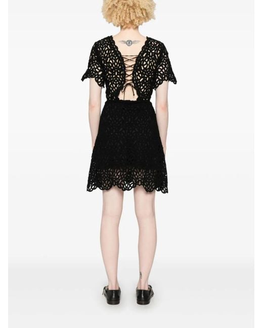 Vestido corto de ganchillo Maje de color Black