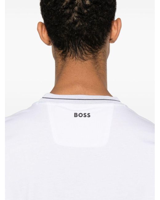 Boss White Logo-jacquard Cotton T-shirt for men