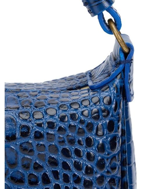 Roberto Cavalli Blue Crocodile-Effect Logo-Plaque Shoulder Bag