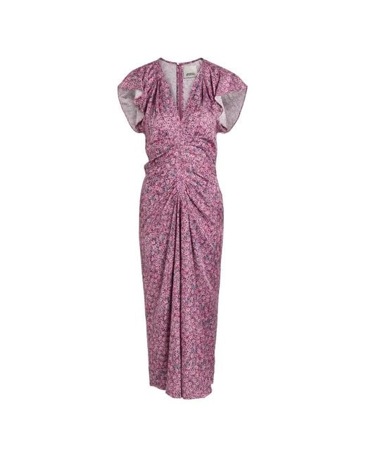 Isabel Marant Purple Midi Lindsay Ruffled Floral Dress