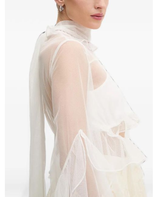 Bardot White Anyssa Lace-Trimmed Ruffled Top
