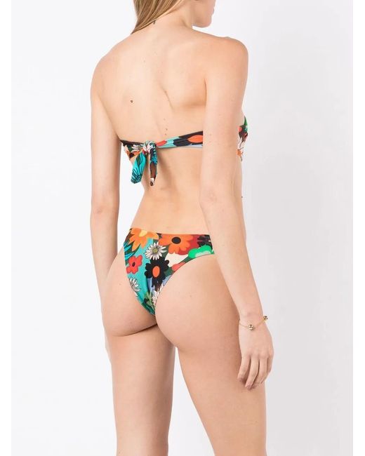 Amir Slama Green Floral-Print Bandeau Bikini