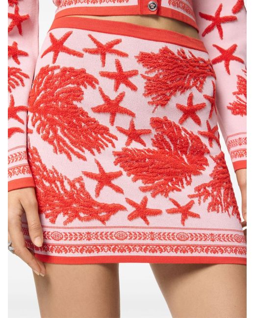 Versace Red Barocco Sea Knitted Miniskirt