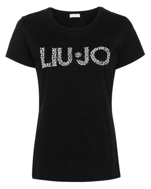 T-shirt en coton à logo orné de clous Liu Jo en coloris Black