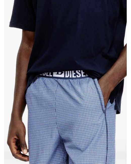 DIESEL Blue Logo-Detail Check-Pattern Pajama Set for men