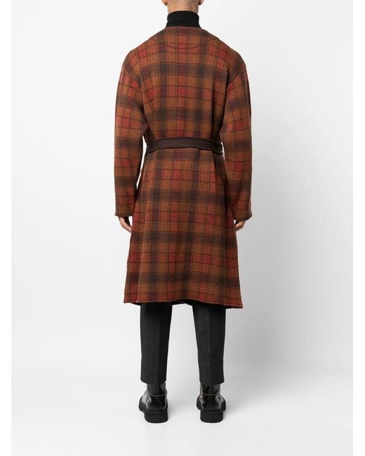 White Mountaineering Brown Checked Tie-Waist Cardigan for men