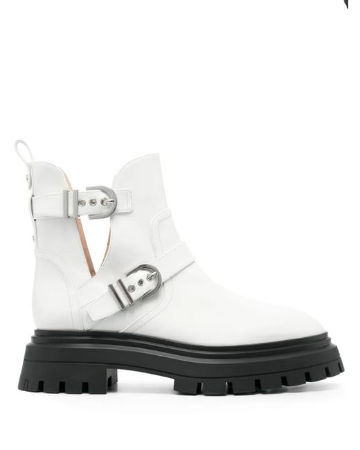 Stuart Weitzman White Maverick Bedford Bucked Leather Boots