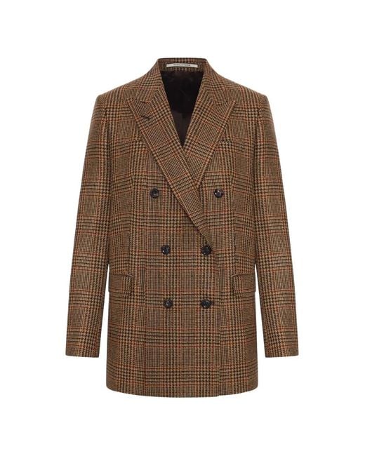 Tagliatore Brown Double-Breasted Check-Pattern Blazer