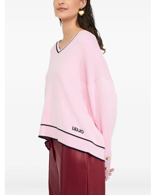 Liu Jo Pink Gestreiftes Sweatshirt mit Zierknöpfen